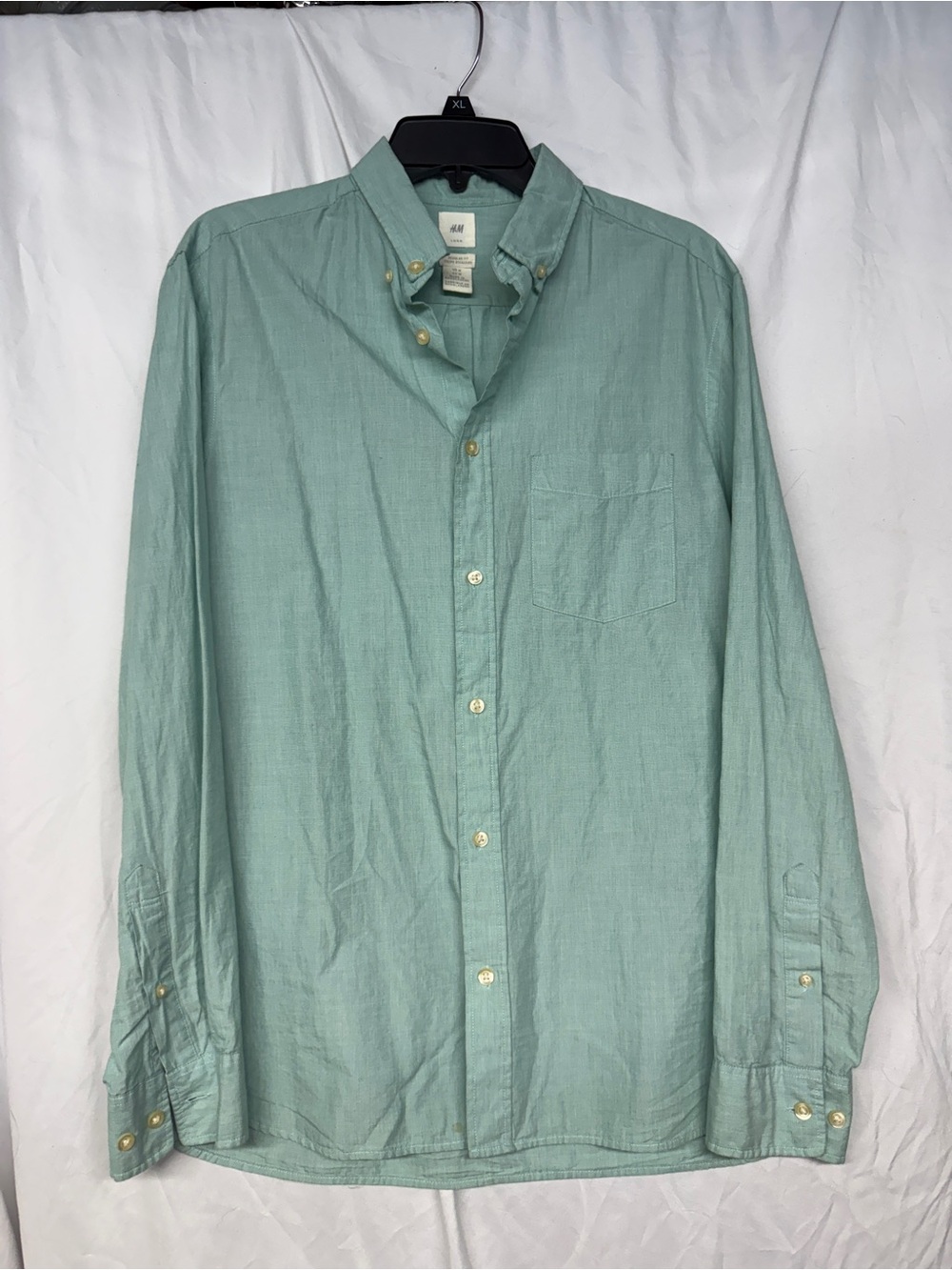 H&M L.O.G.G. Shirt Mens Mint Green Button Down Regular Fit Size Medium